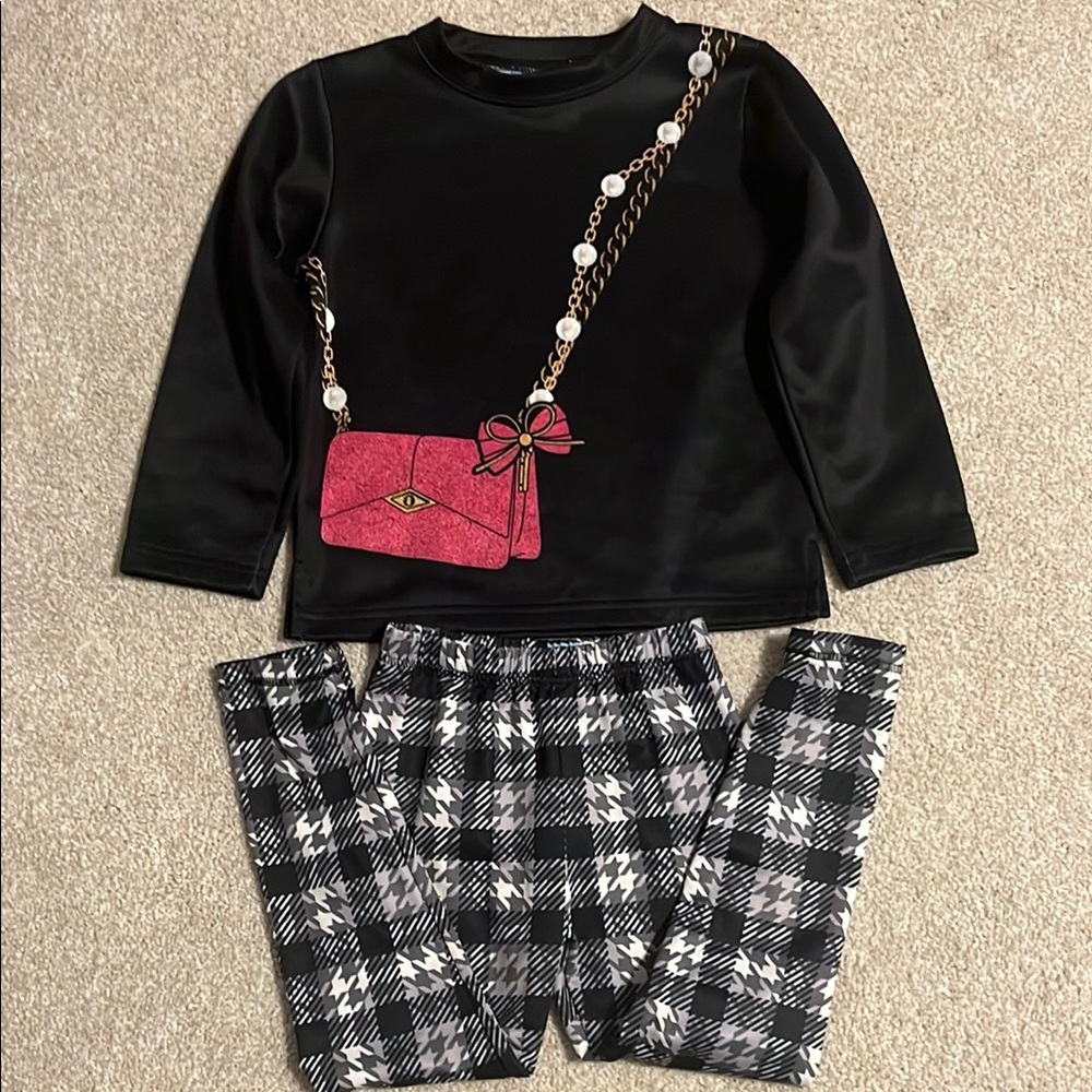 Monday’s Child Cute Top and Plaid Leggings Set size 4/5 top and size 5 leggings